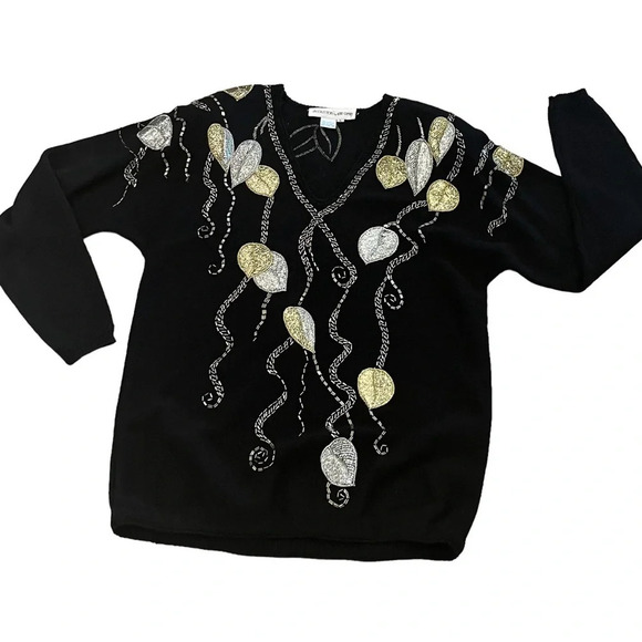 Umi Collections by Anne Crimmins Vintage Santana Knit Tunic Metallic Leaves L - Picture 7 of 7